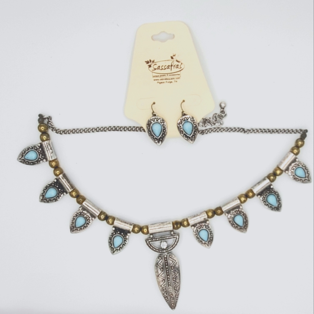 NWT Turquoise stone necklace & earrings set
